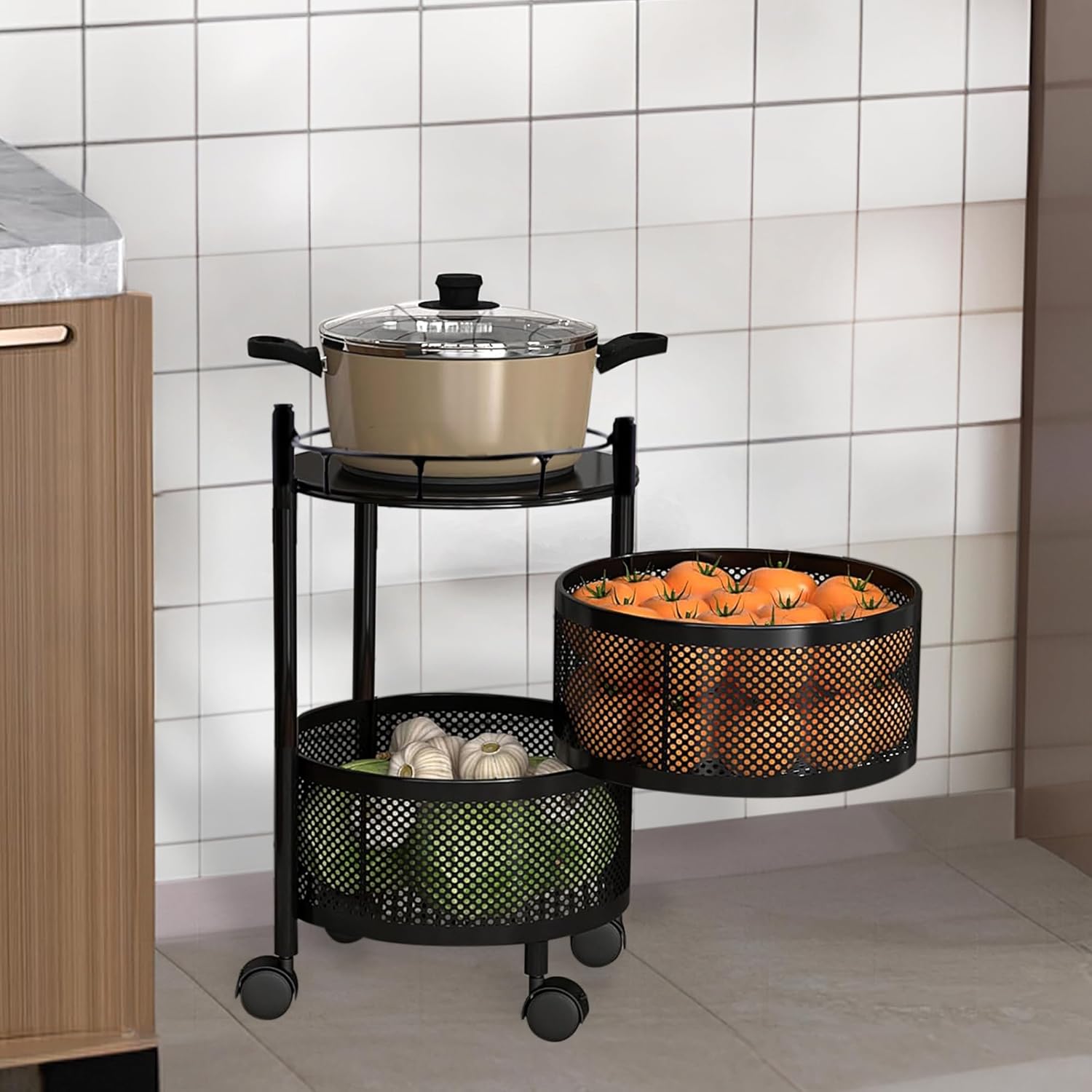 2 Tier Multipurpose Rotating Black Trolley