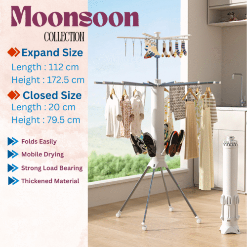 CHARMY 16-Rail Octopus Cylinder Cloth Drying Stand With Shoe Dryer | 4 Legs |Multi Layer - Image 3