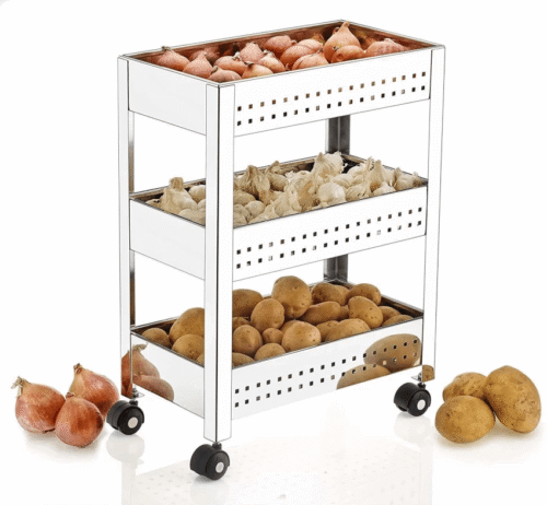 Charmy Stainless Steel 3-Tier Vegetable Storage Trolley Silver - Image 2