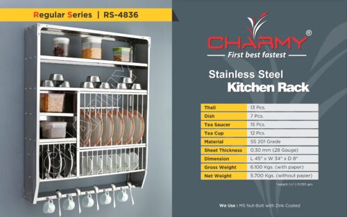 Charmy Wall Mount Kitchen Utensils Dish Rack 48 x 36 - Image 4