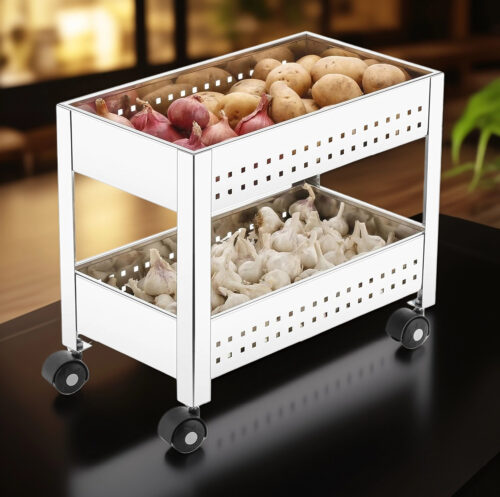 Charmy Stainless Steel 2-Tier Vegetable Storage Trolley 🧅🥔Silver - Image 3