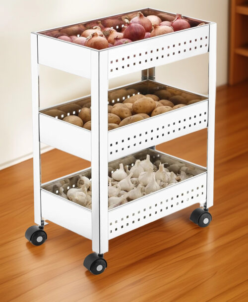 Charmy Stainless Steel 3-Tier Vegetable Storage Trolley Silver
