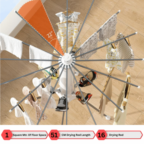 CHARMY 16-Rail Octopus Cylinder Cloth Drying Stand With Shoe Dryer | 4 Legs |Multi Layer - Image 5