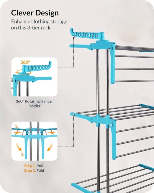 Charmy Foldable Cloth Drying Stand with Wheels | Multi-Layer Heavy Duty Clothes Rack for Indoor & Outdoor Use | Adjustable Arms, Shoe Rack & Hangers – Stainless Steel & Plastic - Image 5