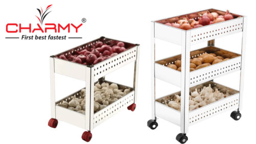 Charmy Stainless Steel 2-Tier Vegetable Storage Trolley 🧅🥔Silver - Image 2