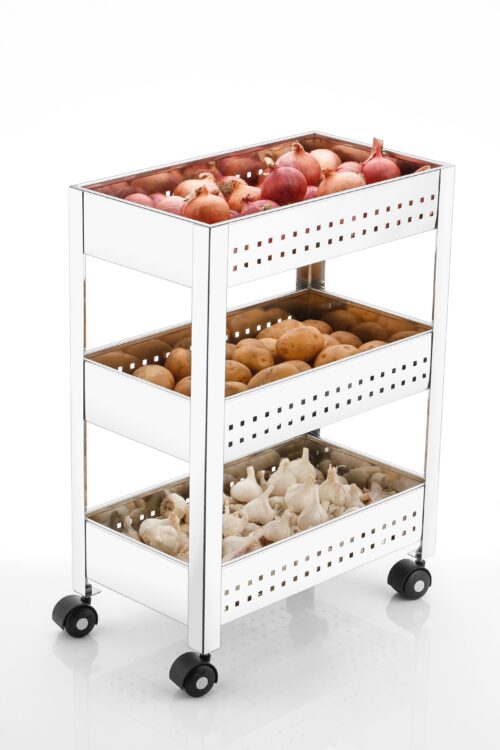 Charmy Stainless Steel 3-Tier Vegetable Storage Trolley Silver - Image 3