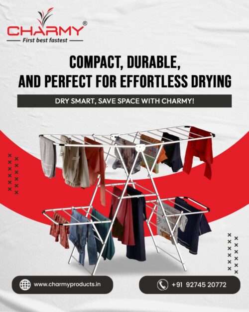 Charmy Double-Layer Foldable Stainless Steel Clothes Drying Rack | Heavy-Duty | Rust-Proof | 150x76x127 cm - Image 2