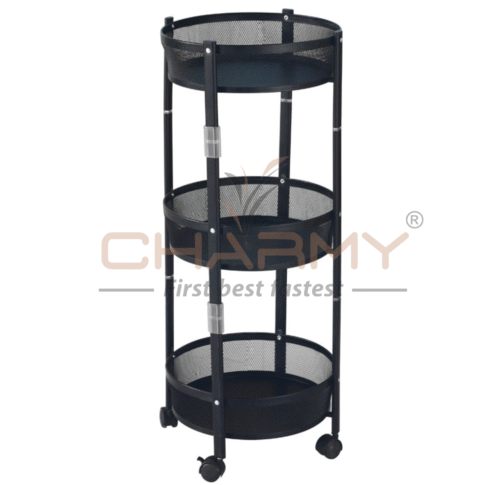 CHARMY® 3-Tier Collapsible Storage Trolley | Heavy-Duty Mesh Basket Organizer | Multipurpose, Foldable & Portable Trolley for Kitchen, Home, Office - Image 7