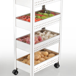 Charmy Stainless Steel Vegetable & Fruit Storage Trolley with 4 Shelves | Multipurpose Kitchen Organizer Rack with Wheels | Durable & Rust-Resistant Basket Stand